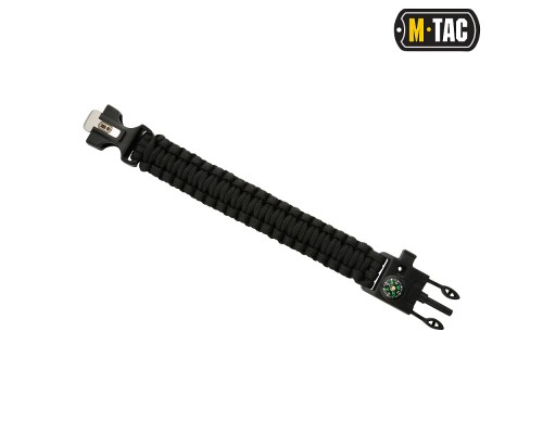 M-TAC БРАСЛЕТ ПАРАКОРД С ИСКРОВЫСЕКАТЕЛЕМ, КОМПАСОМ И СВИСТКОМ BLACK