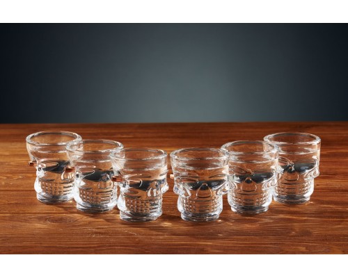 Набор 6 рюмок-череп с застрявшей пулей